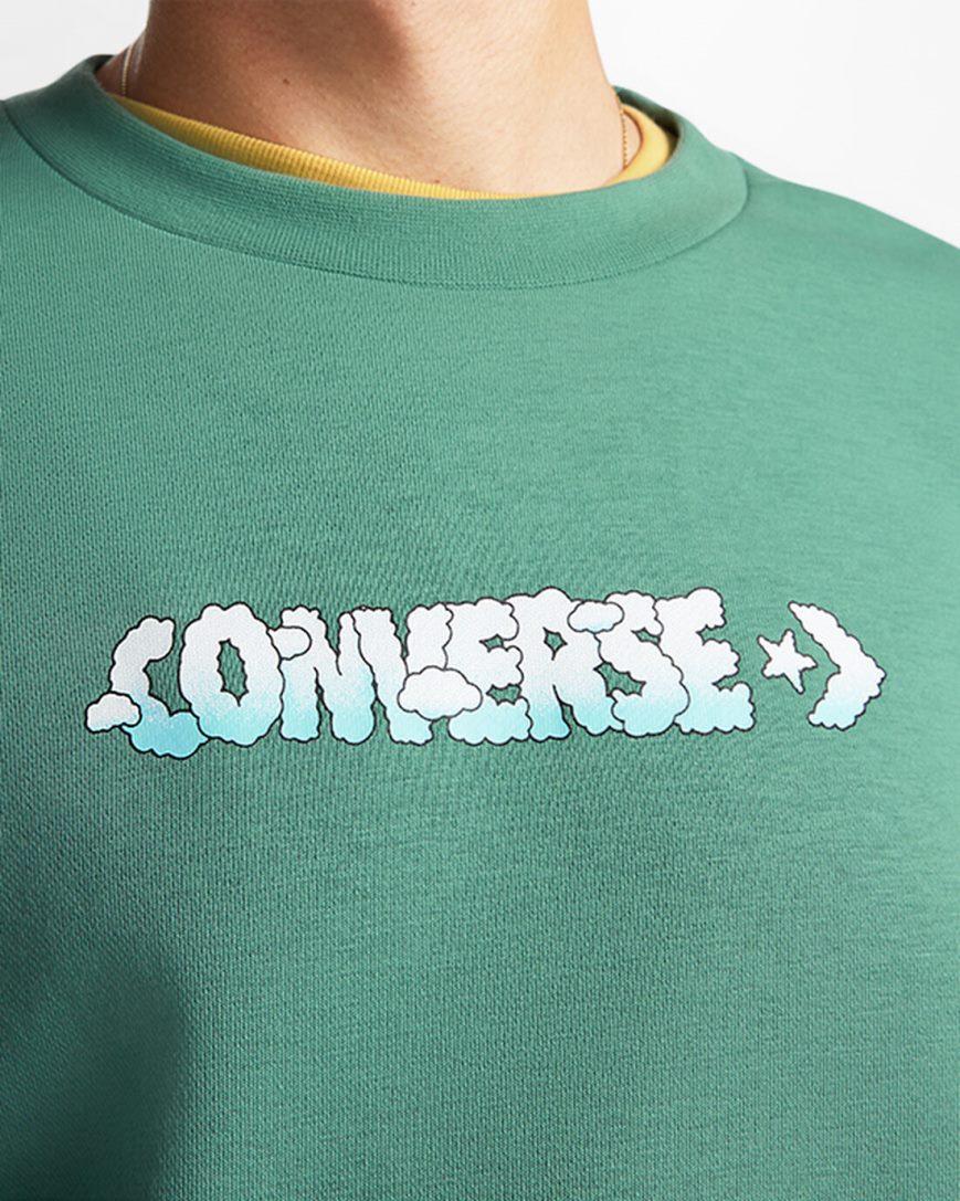 Men's Converse Cloud Graphic Long Sleeve Crew Sweatshirts Green | AU 496C1J